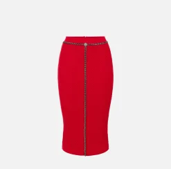 Gonne|Elisabetta Franchi Gonna midi in viscosa con catena RedPassion