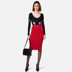 Gonne|Elisabetta Franchi Gonna midi in viscosa con catena RedPassion