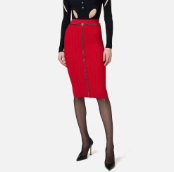 Gonne|Elisabetta Franchi Gonna midi in viscosa con catena RedPassion