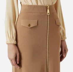 Gonne|Elisabetta Franchi Gonna midi in viscosa con zip Camel