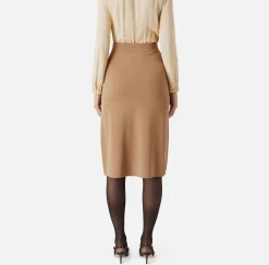 Gonne|Elisabetta Franchi Gonna midi in viscosa con zip Camel
