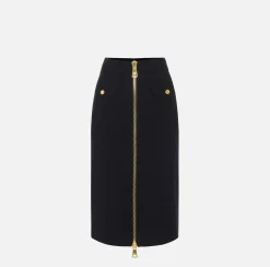 Gonne|Elisabetta Franchi Gonna midi in viscosa con zip Nero