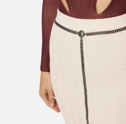 Gonne|Elisabetta Franchi Gonna midi in viscosa con catena Burro