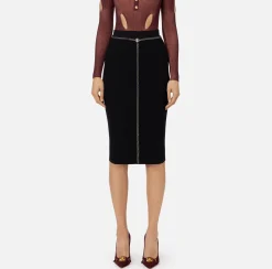 Gonne|Elisabetta Franchi Gonna midi in viscosa con catena Nero