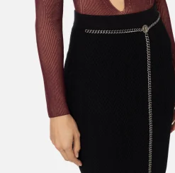 Gonne|Elisabetta Franchi Gonna midi in viscosa con catena Nero