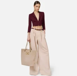 Jeans|Elisabetta Franchi Jeans a gamba larga in cotone tinto con pinces Lattice