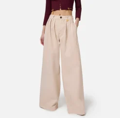 Jeans|Elisabetta Franchi Jeans a gamba larga in cotone tinto con pinces Lattice