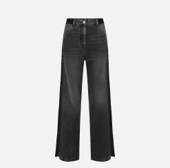 Jeans|Elisabetta Franchi Jeans a gamba larga in cotone con inserti in nylon Blackdenim