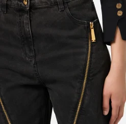 Jeans|Elisabetta Franchi Jeans a gamba larga in cotone con zip Nero