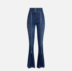 Jeans|Elisabetta Franchi Jeans a zampa in cotone con zip Bluedenim