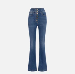 Jeans|Elisabetta Franchi Jeans a zampa in cotone stretch con bottoniera centrale Bluedenim