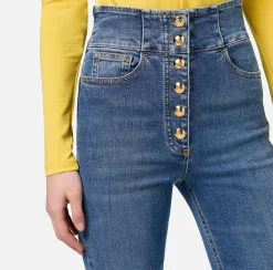 Jeans|Elisabetta Franchi Jeans a zampa in cotone stretch con bottoniera centrale Bluedenim