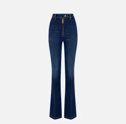 Jeans|Elisabetta Franchi Jeans a zampa in cotone stretch con nervature Bluedenim