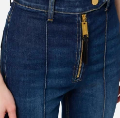 Jeans|Elisabetta Franchi Jeans a zampa in cotone stretch con nervature Bluedenim