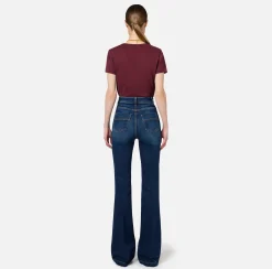 Jeans|Elisabetta Franchi Jeans a zampa in cotone stretch con nervature Bluedenim