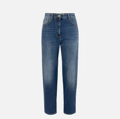 Jeans|Elisabetta Franchi Jeans boyfriend in cotone stretch con risvolto Bluedenim