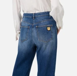 Jeans|Elisabetta Franchi Jeans boyfriend in cotone stretch con risvolto Bluedenim
