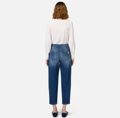 Jeans|Elisabetta Franchi Jeans boyfriend in cotone stretch con risvolto Bluedenim