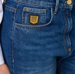 Jeans|Elisabetta Franchi Jeans boyfriend in cotone con placca oro Bluedenim