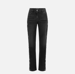 Jeans|Elisabetta Franchi Jeans dritto in cotone con bottoni sui fianchi Blackdenim