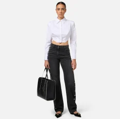 Jeans|Elisabetta Franchi Jeans dritto in cotone con bottoni sui fianchi Blackdenim