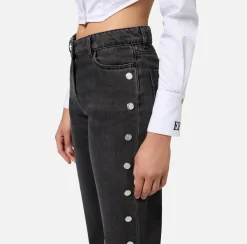 Jeans|Elisabetta Franchi Jeans dritto in cotone con bottoni sui fianchi Blackdenim