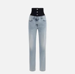 Jeans|Elisabetta Franchi Jeans dritto in cotone organico con corsetto in neoprene Lightdenim