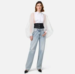 Jeans|Elisabetta Franchi Jeans dritto in cotone organico con corsetto in neoprene Lightdenim