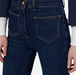 Jeans|Elisabetta Franchi Jeans dritto in cotone stretch con placche logo Bluedenim