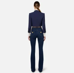 Jeans|Elisabetta Franchi Jeans dritto in cotone stretch con placche logo Bluedenim
