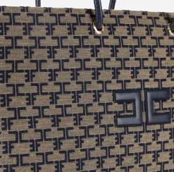 Borse A Spalla|Elisabetta Franchi Madame Monogram Shopper Con Logo Cammello/Blu