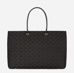 Borse A Spalla|Elisabetta Franchi Madame Monogram Shopper Con Logo Nero
