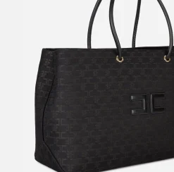 Borse A Spalla|Elisabetta Franchi Madame Monogram Shopper Con Logo Nero