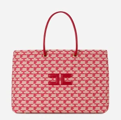 Borse A Spalla|Elisabetta Franchi Madame Monogram Shopper Con Logo Burro/Rosso