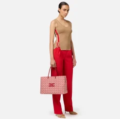 Borse A Spalla|Elisabetta Franchi Madame Monogram Shopper Con Logo Burro/Rosso