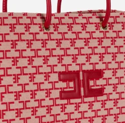 Borse A Spalla|Elisabetta Franchi Madame Monogram Shopper Con Logo Burro/Rosso