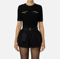 Maglieria E Felpe|Elisabetta Franchi Maglia cropped in lana bouclé con ricamo Nero