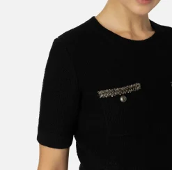 Maglieria E Felpe|Elisabetta Franchi Maglia cropped in lana bouclé con ricamo Nero