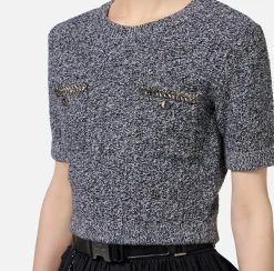 Maglieria E Felpe|Elisabetta Franchi Maglia cropped in lana bouclé con ricamo Salepepe