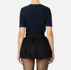 Maglieria E Felpe|Elisabetta Franchi Maglia cropped in lana bouclé con ricamo Navy