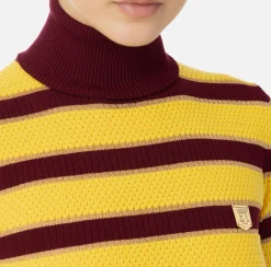 Maglieria E Felpe|Elisabetta Franchi Maglia cropped in viscosa lurex a righe RougeNoir/Mimosa