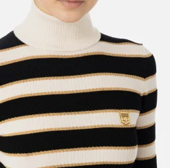 Maglieria E Felpe|Elisabetta Franchi Maglia cropped in viscosa lurex a righe Burro/Nero