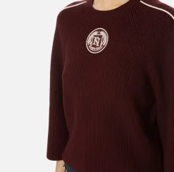 Maglieria E Felpe|Elisabetta Franchi Maglia cropped in viscosa con patch logo RougeNoir/Burro