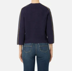 Maglieria E Felpe|Elisabetta Franchi Maglia cropped in viscosa con patch logo Navy/Mimosa