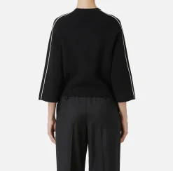 Maglieria E Felpe|Elisabetta Franchi Maglia cropped in viscosa con patch logo Nero/Burro