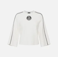 Maglieria E Felpe|Elisabetta Franchi Maglia cropped in viscosa con patch logo Avorio/Nero