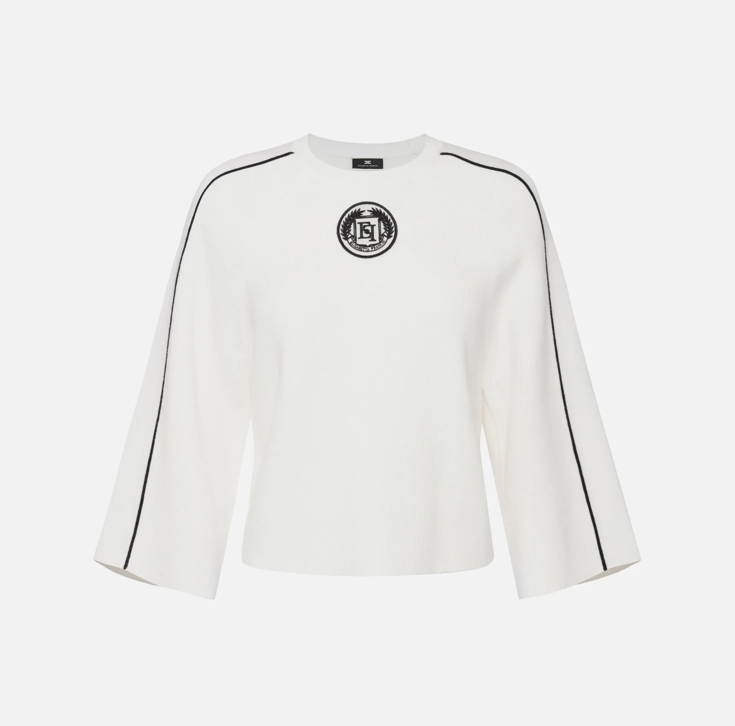 Maglieria E Felpe|Elisabetta Franchi Maglia cropped in viscosa con patch logo Avorio/Nero