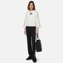Maglieria E Felpe|Elisabetta Franchi Maglia cropped in viscosa con patch logo Avorio/Nero