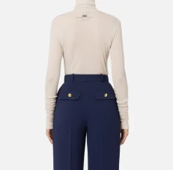 Top, T-Shirt & Body|Elisabetta Franchi Maglia dolcevita in jersey e lana con logo Lattice