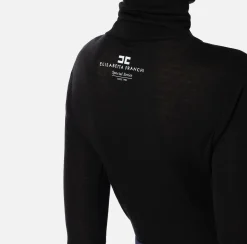 Top, T-Shirt & Body|Elisabetta Franchi Maglia dolcevita in jersey e lana con logo Nero